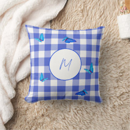 Navy Gingham Vlinder Elegante Monogram Kussen