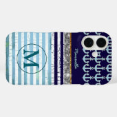 Navy Girly Stripes Monogrammed Case-Mate iPhone Case (Achterkant (horizontaal))