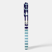 Navy Girly Stripes Monogrammed Case-Mate iPhone Case (Achterkant / Links)