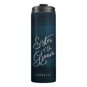 Navy Glans Donkerblauw Monogram Zus van de Bruideg Thermosbeker