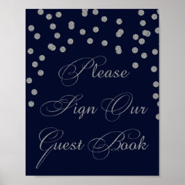 Navy Glitter Gelieve ons gastenboek te ondertekene Poster