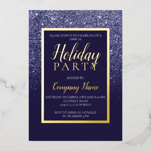Navy glitter goud bedrijf Kerst Folie Uitnodiging (Voorkant)