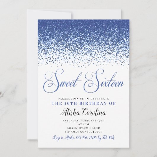 Navy Glitter Sweet Sixteen - uitnodiging (Voorkant)