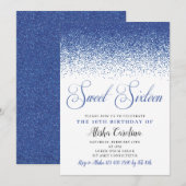 Navy Glitter Sweet Sixteen - uitnodiging (Voorkant / Achterkant)