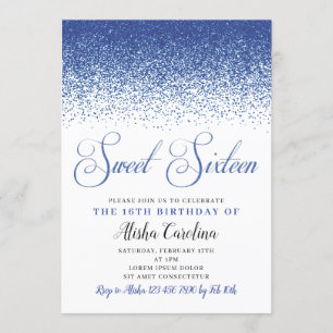 Navy Glitter Sweet Sixteen - uitnodiging