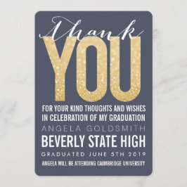 Navy Glitter Typography Afstuderen - Hartelijk dan Bedankkaart