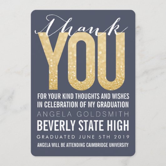 Navy Glitter Typography Afstuderen - Hartelijk dan Bedankkaart (Voorkant)