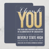 Navy Glitter Typography Afstuderen - Hartelijk dan Bedankkaart (Voorkant / Achterkant)