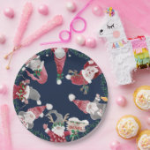 Navy Gnomes Red Grey Christmas Waterverf Foliage Papieren Bordje