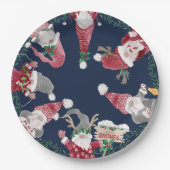 Navy Gnomes Red Grey Christmas Waterverf Foliage Papieren Bordje (Voorkant)