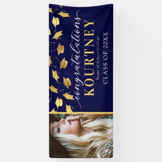 Navy Gold 2025 Afstuderen fotobanner Spandoek (Verticaal)