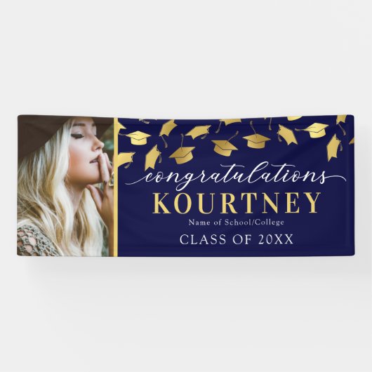 Navy Gold 2025 Afstuderen fotobanner Spandoek (Horizontaal)