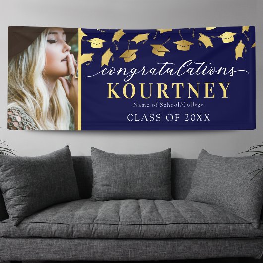 Navy Gold 2025 Afstuderen fotobanner Spandoek