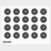 Navy Gold 2 Letter Monogram Huwelijk Ronde Sticker (Vel)