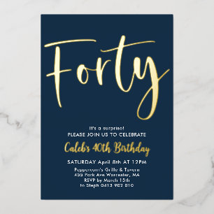 Navy Gold 40e verjaardag Mannen Modern Folie Uitnodiging