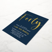 Navy Gold 40e verjaardag Mannen Modern Folie Uitnodiging (Gedraaid)