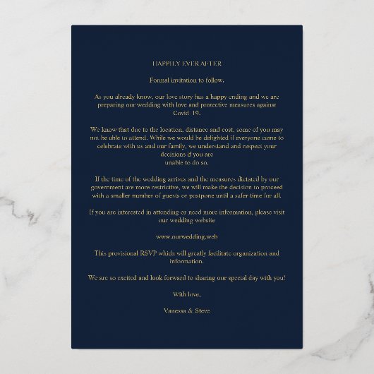 Navy Gold 4 Foto's Modern Collage Wedding Script Folie Uitnodiging (Achterkant)