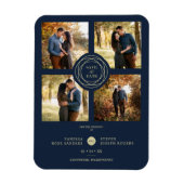 Navy Gold 4 Photos Modern Collage Wedding Script Magneet (Verticaal)