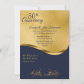 Navy & Gold 50th Wedding Jubileum Invitation Kaart (Voorkant)