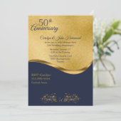 Navy & Gold 50th Wedding Jubileum Invitation Kaart (Staand voorkant)