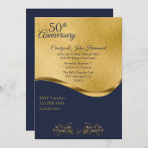 Navy & Gold 50th Wedding Jubileum Invitation
