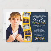 Navy & Gold 6 Fotofilmstrip Afstuderen Collage Kaart (Voorkant)