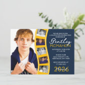 Navy & Gold 6 Fotofilmstrip Afstuderen Collage Kaart (Staand voorkant)