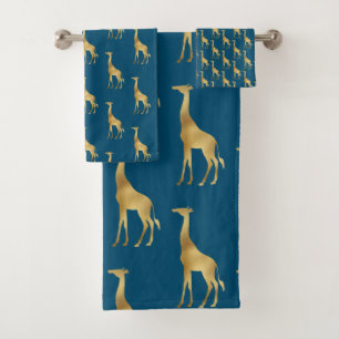 NAVY GOLD AFRICAN GIRAFFE WHITROOM TOWEL SET BAD HANDDOEK