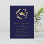 Navy Gold Afstudeerder Pet Wreath Chic Graduparty Kaart (Staand voorkant)