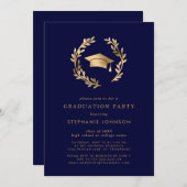Navy Gold Afstudeerder Pet Wreath Chic Graduparty Kaart (Voorkant / Achterkant)