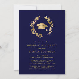 Navy Gold Afstudeerder Pet Wreath Chic Graduparty Kaart