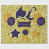 Navy & Gold Afstuderen Faux Glitter Cadeaupapier (Vlak)