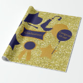 Navy & Gold Afstuderen Faux Glitter Cadeaupapier (Uitgerold)