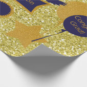 Navy & Gold Afstuderen Faux Glitter Cadeaupapier (Hoek)