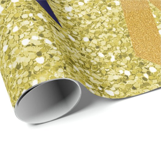 Navy & Gold Afstuderen Faux Glitter Cadeaupapier (Rol Hoek)