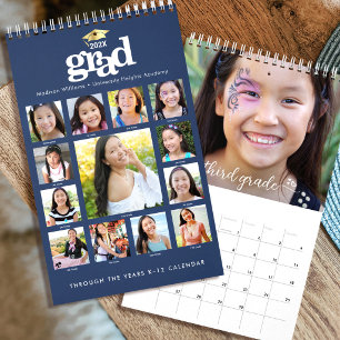 Navy Gold Afstuderen K-12 Fotocollage 15 maanden Kalender