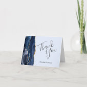 Navy Gold Agaat Bord Blauw Bruiloft Dank u Kaart (Voorkant)