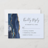 Navy Gold Agaat Bord Blauw Bruiloft RSVP Kaartje (Voorkant)