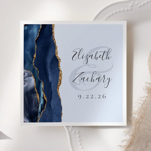 Navy Gold Agaat Bord Blauw Bruiloft Servet