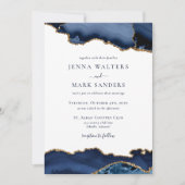 Navy Gold Agaat Geode Edelsteen Bruiloft Kaart (Voorkant)