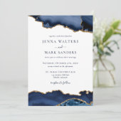 Navy Gold Agaat Geode Edelsteen Bruiloft Kaart (Staand voorkant)