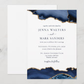 Navy Gold Agaat Geode Edelsteen Bruiloft Kaart (Voorkant / Achterkant)