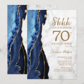 Navy Gold Agaat Marmer Verrassing 70e Verjaardag Kaart (Voorkant / Achterkant)