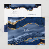 Navy Gold Agate Geode Gemstone Wedding Announcemen Aankondigingskaart (Voorkant / Achterkant)