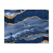 Navy Gold Agate Geode Gemstone Wedding Announcemen