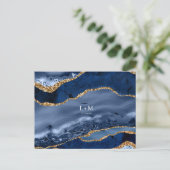 Navy Gold Agate Geode Gemstone Wedding Announcemen Aankondigingskaart (Staand voorkant)