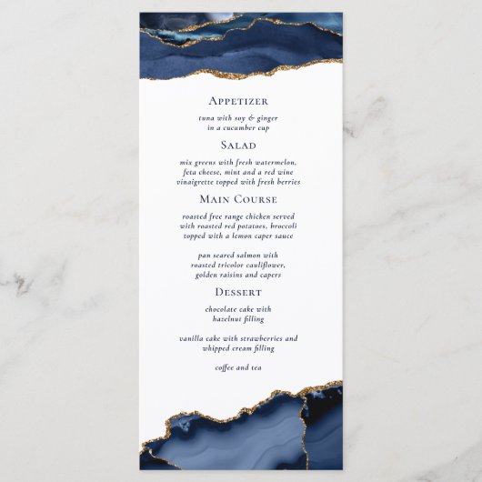 Navy Gold Agate Geode Marble Wedding Menu (Voorkant)