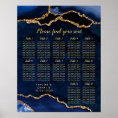 Navy Gold Agate Wedding 12 Tables Seating Chart Poster (Voorkant)