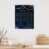 Navy Gold Agate Wedding 12 Tables Seating Chart Poster (Keuken)