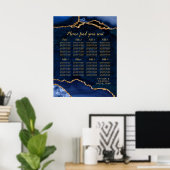 Navy Gold Agate Wedding 8 Tables Seating Chart Poster (Thuiskantoor)